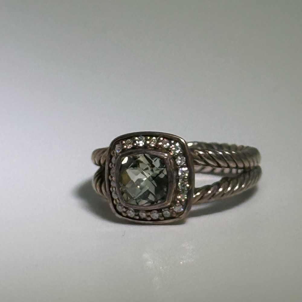 David Yurman petite Albion prasiolite ring with white diamonds